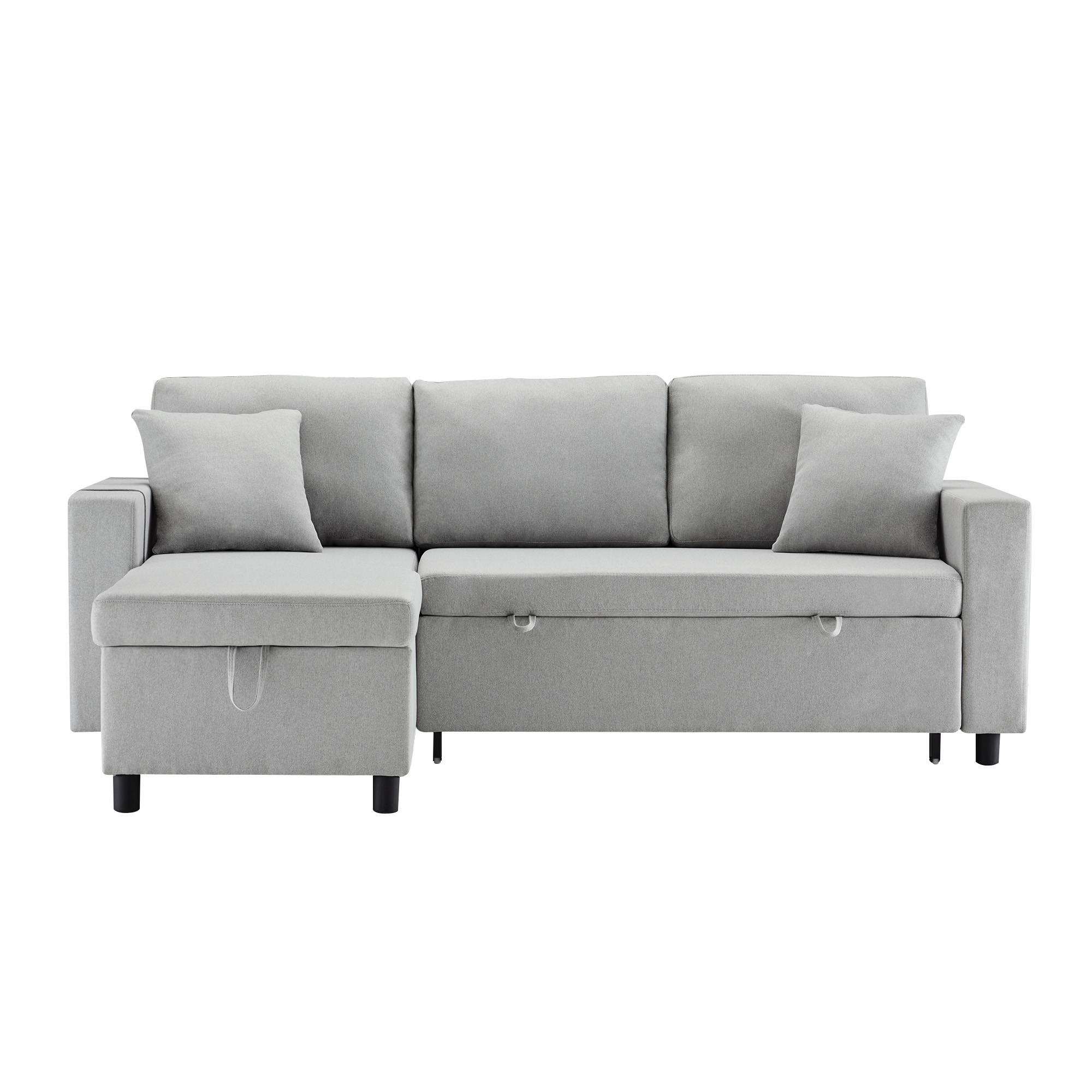 ECKSOFA L-Form mit Chaiselongue & Stauraum grau Leinen 219,5/142,5/83 cm - Grau, Textil (219.5/142.5cm) - OKWISH