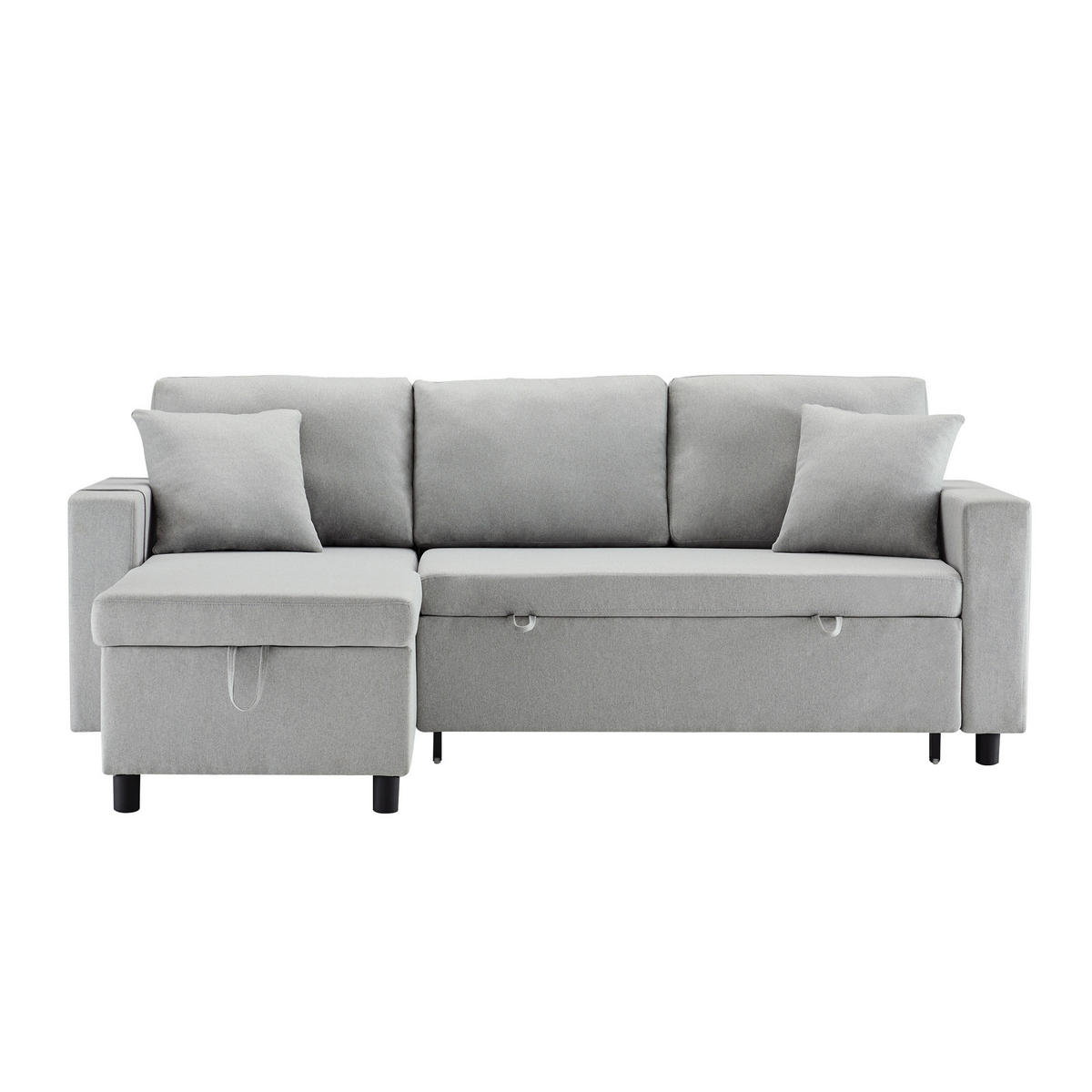 ECKSOFA L-Form mit Chaiselongue & Stauraum grau Leinen 219,5/142,5/83 cm - Grau, Textil (219.5/142.5cm) - OKWISH