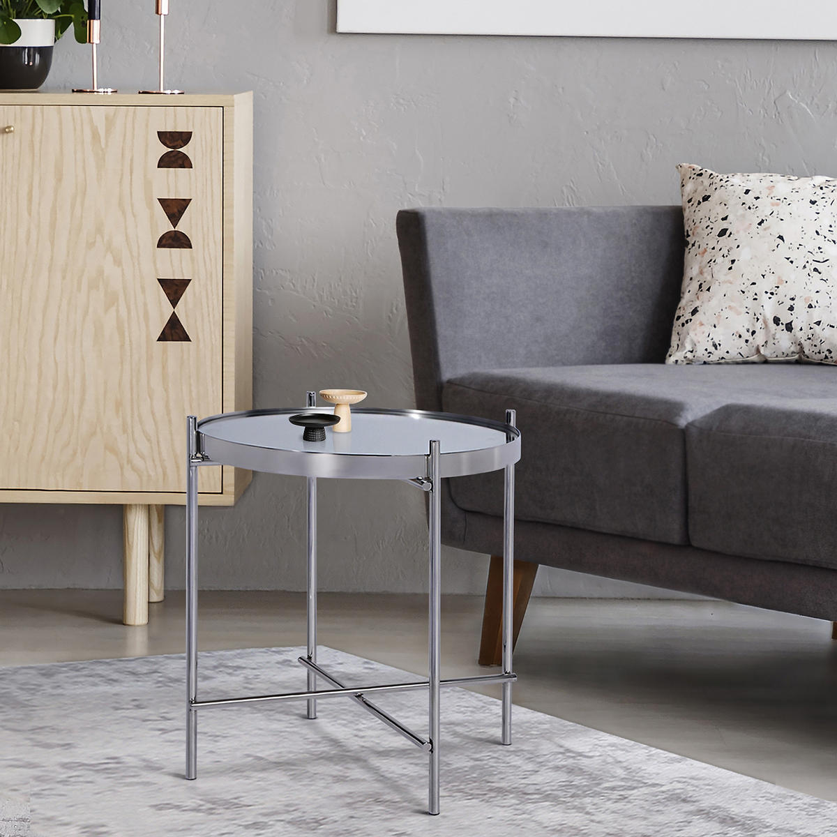 BEISTELLTISCH rund Silber Ø 43/45 cm - Grau, Metall (45/43/45cm) - WOMO-DESIGN