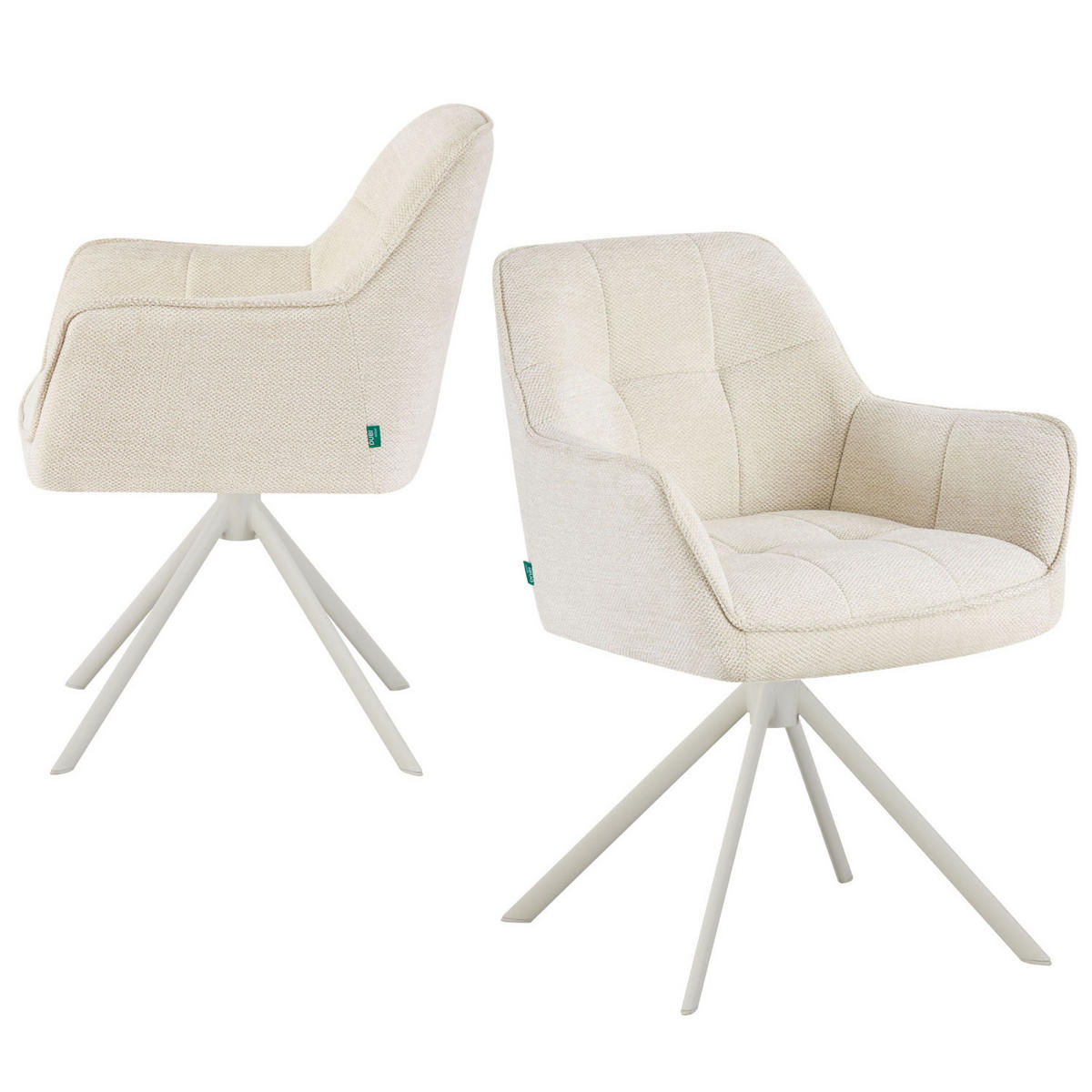 ESSZIMMERSTUHL THOMAS-DINA 2er-Set 360°drehbar - Creme/Weiß, Textil/Metall (61/83/62cm) - DUBI Möbel
