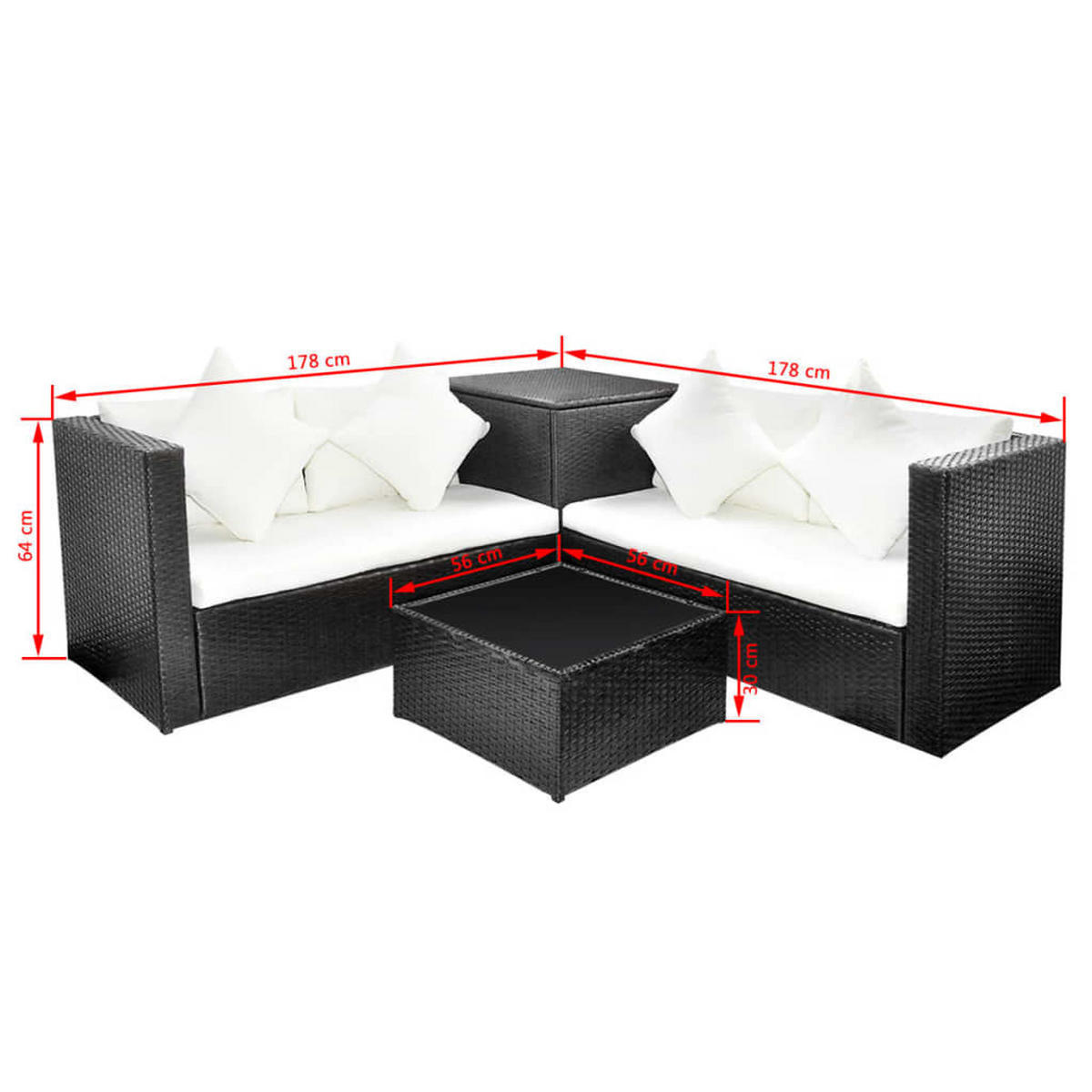 GARTEN-LOUNGE-SET 4-teilig Mit Auflagen Poly Rattan Schwarz - Creme/Schwarz, Kunststoff - vidaXL