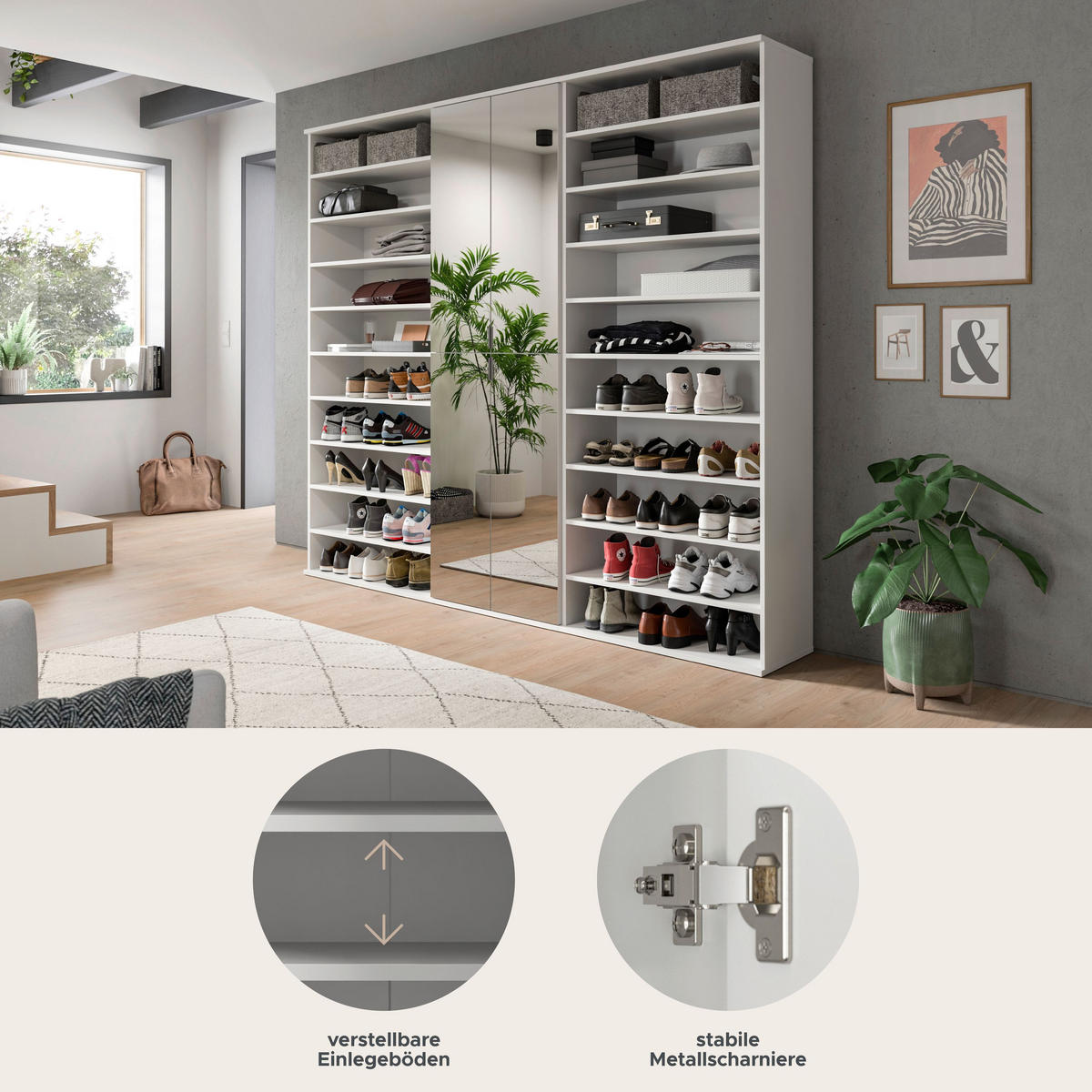 GARDEROBENKOMBINATION 3tlg. Projekt X Garderobe in weiß Nb. und weiß hochglanz B/H/T: 222x193x34 cm - Weiß, Holzwerkstoff (222/191/37cm)