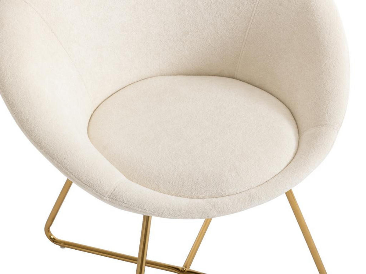 STUHL - Bouclé-Stoff & goldfarbenes Metall - Weiß - BURBAN - Weiß, Textil (57.5/83/70cm) - Vente-Unique