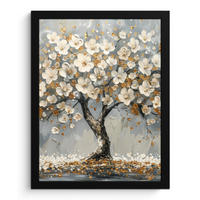 GERAHMTES BILD Baum - Blumen - Weiß - Natur - Kunst 30x40 cm - Weiß, Papier (30/40cm) - MuchoWow