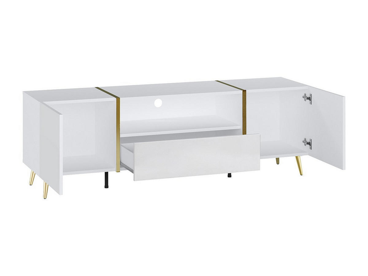 TV-BOARD - 158cm x 41cm - Holzspan - weiß, goldfarben - MARZIALO - Weiß, Holz (158/51.8/41cm) - Vente-Unique