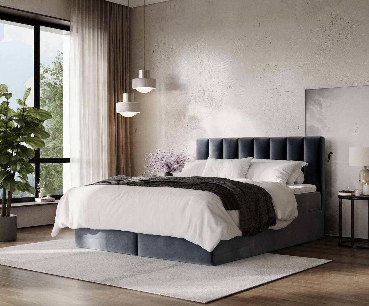 BOXBETT Lusso 180/200 cm Dunkelgrau im Kronos Stoff - Dunkelgrau/Schwarz, Holz/Holzwerkstoff (180/200cm) - AltaBeds