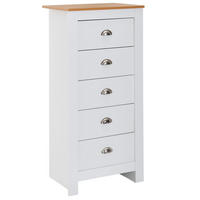 KOMMODE – Weiß/Eiche, 53x114x39 cm, 5 Schubladen, schmal - Weiß, Holzwerkstoff (53/114/39cm) - KADIMA DESIGN