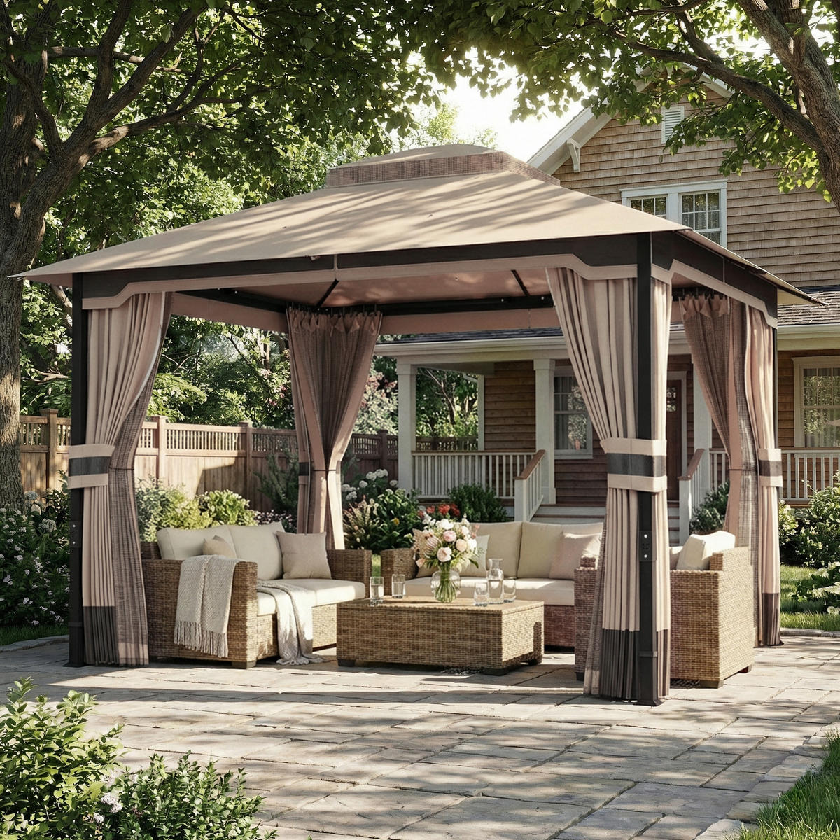 PAVILLON Metall Polyester Khaki - Beige, Metall (300/279/360cm) - Outsunny