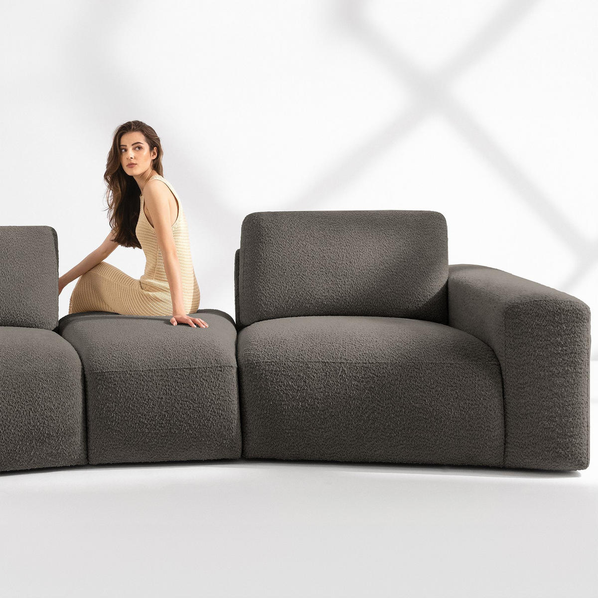 5-SITZER ECKSOFA ZUCCO Boucle links, Dunkelbraun - Dunkelbraun, Textil (430/84/105cm) - KONSIMO®