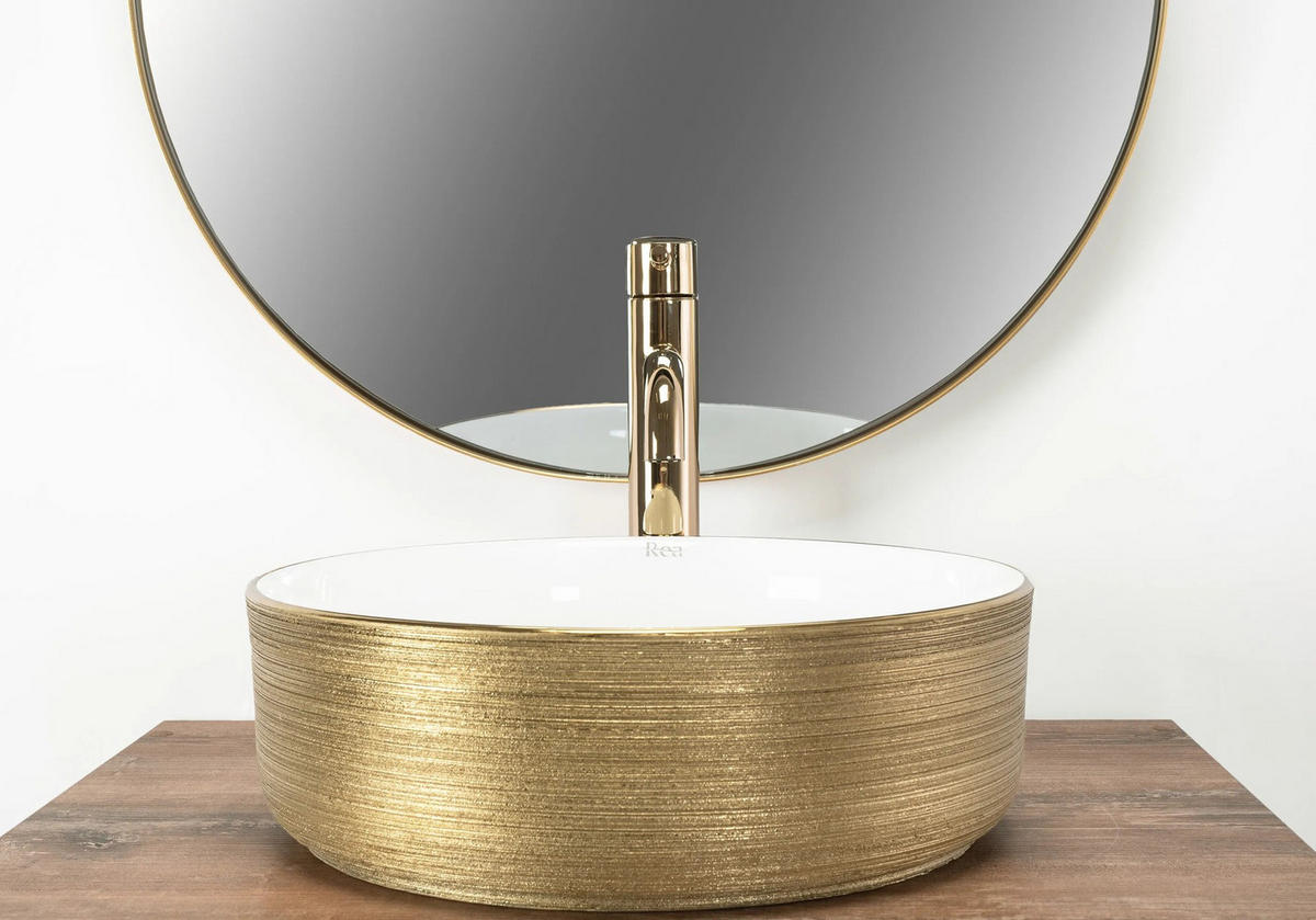 AUFSATZWASCHBECKEN Rea Sami White Brush Gold - Goldfarben, Keramik (36/11.5/36cm) - REA