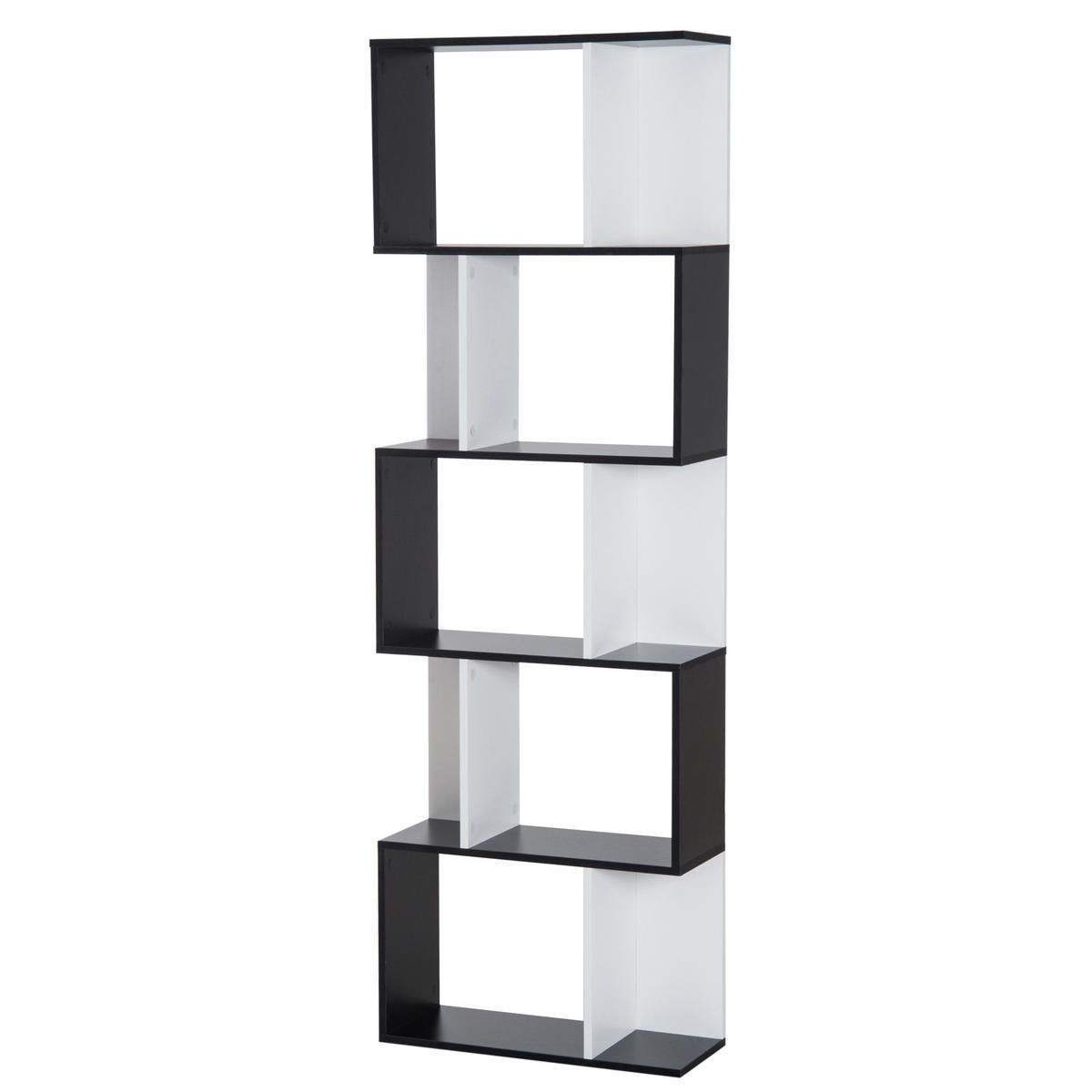 BÜCHERREGAL,5-STÖCKIG Trennwand 60x24x184,5cm,schwarz-weiß - Schwarz, Holzwerkstoff (60/184.5/24cm) - Vallsero
