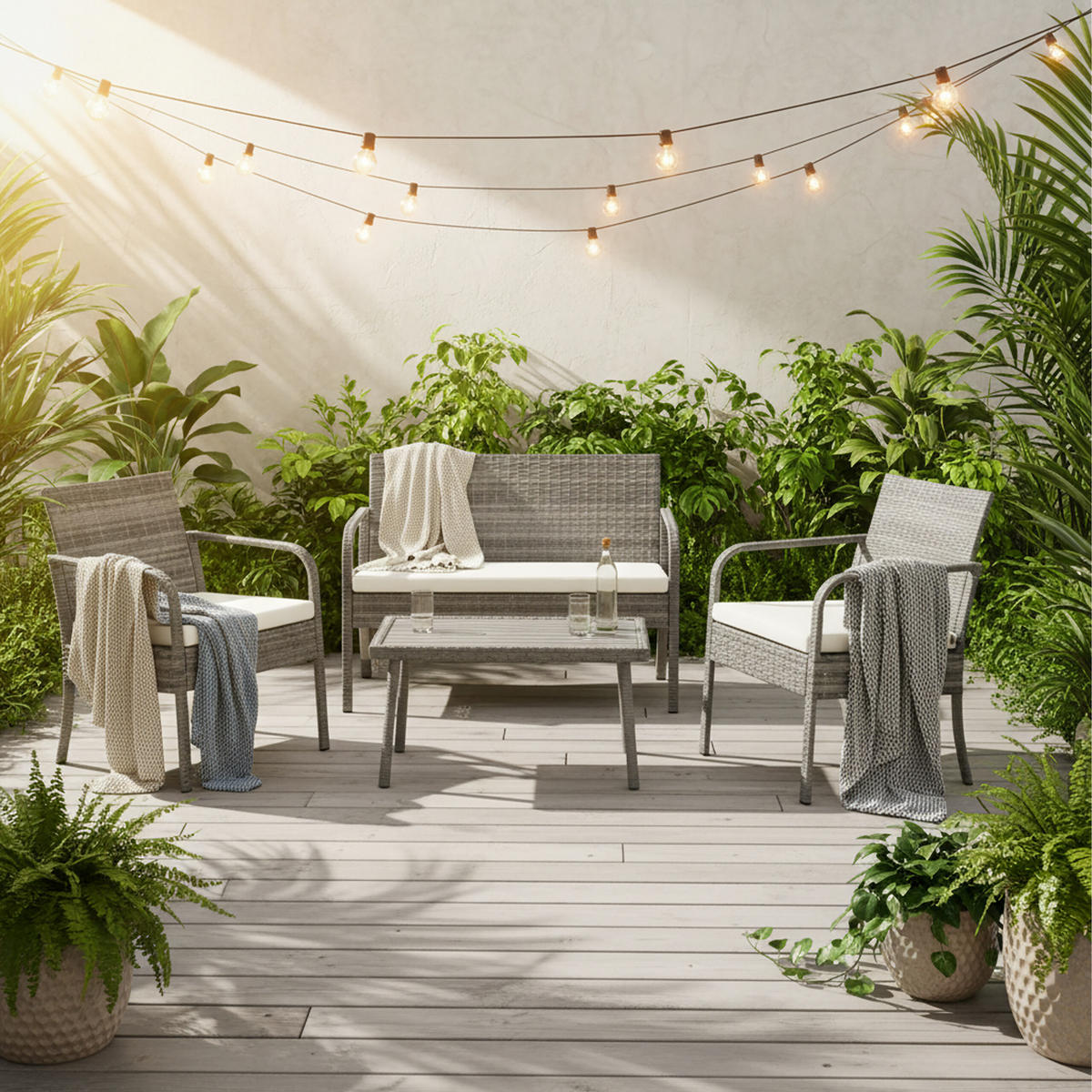 4-TLG.GARTENMÖBEL-SET - Grau, Kunststoff/Textil - Relaxdays