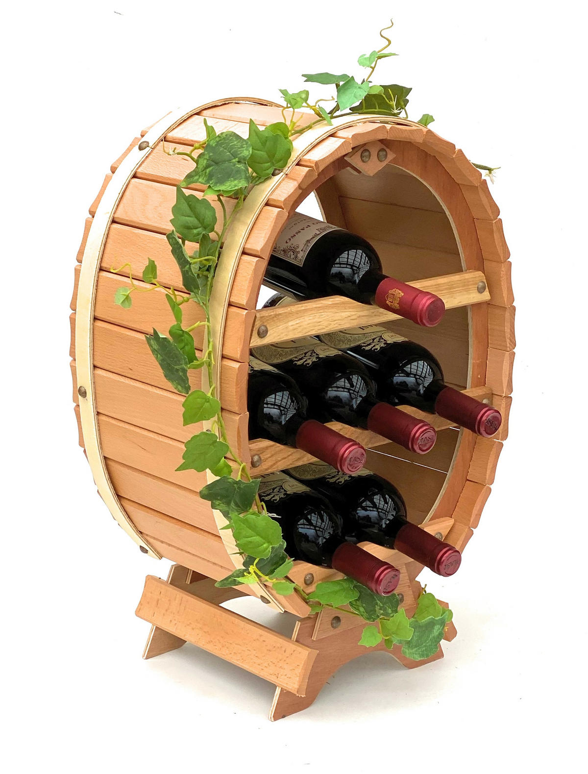 WEINREGAL Holz Stehend Weinfass 6 Flaschen Natur - Braun, Holz (35/55/24cm) - DanDiBo