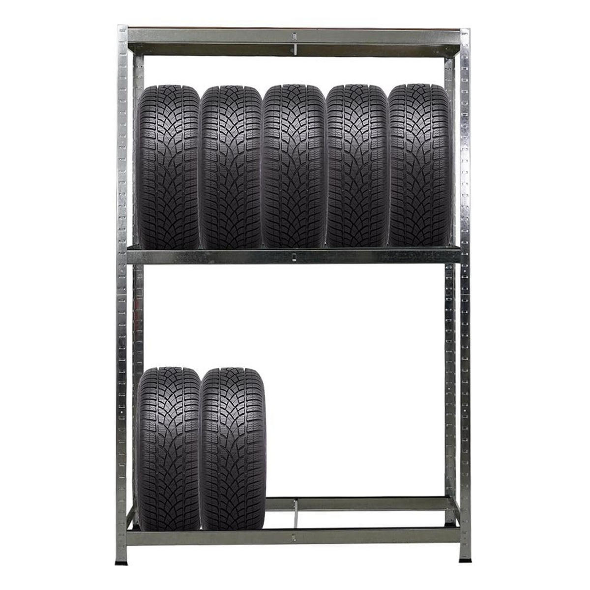 REIFENREGAL Ragnar 180x120x40 cm bis zu 8 Reifen auf 2 Ebenen + Ablage 265 kg Fachlast Verzinkt - Silberfarben, Metall (120/180/40cm) - PROREGAL