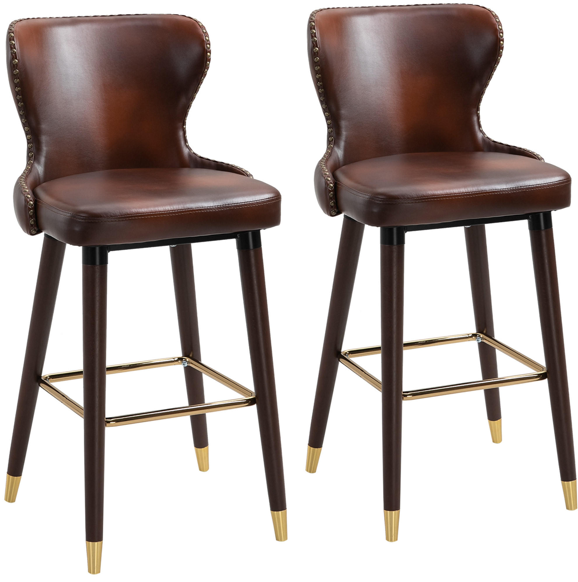 BARHOCKER 2er-Set mit Rückenlehne 52x53x101 cm Braun Holz - Braun, Holz (53/101/52cm) - Meubliv