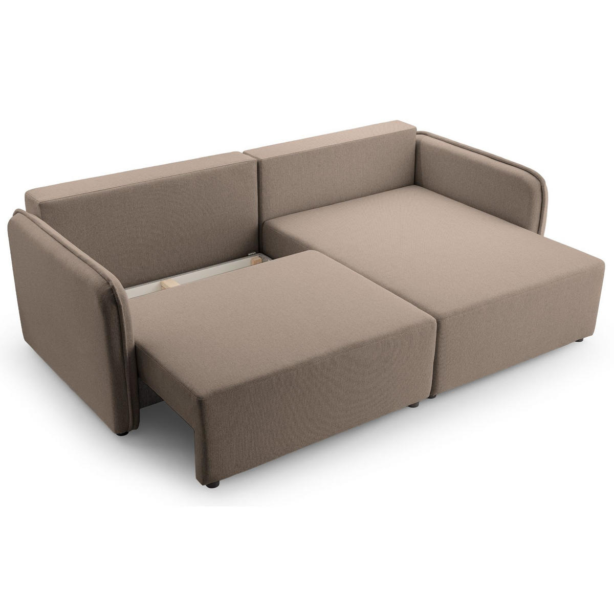 ECKSOFA Kassian, Hellbraun Strukturstoff, rechtsseitig - Hellbraun/Schwarz, Kunststoff/Textil (227/147cm) - Selsey