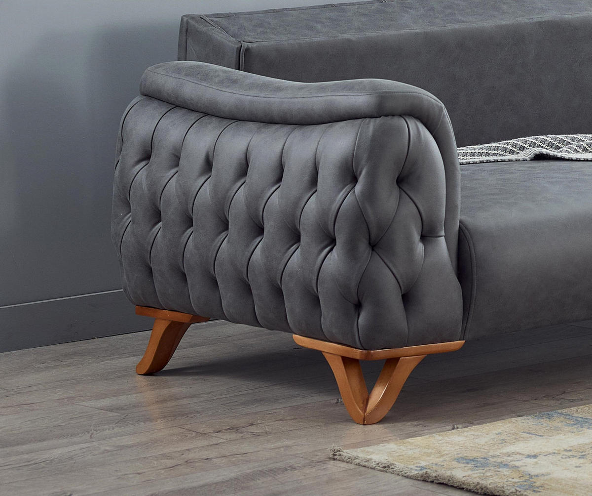 SITZGARNITUR Sigma Grau Grau Stellvariante:2+2+1 - Grau, Holz/Textil (180/85/90cm) - Villa Möbel