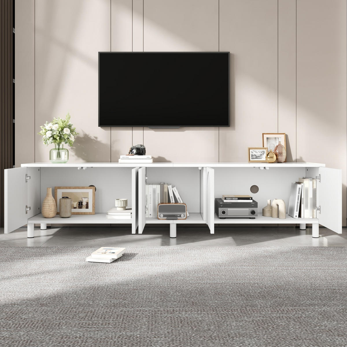 TV-ELEMENT mit 5 Türen 180 x 38 x 45 cm MDF Weiß - Weiß, Holzwerkstoff (38/45/180cm) - Beauniv