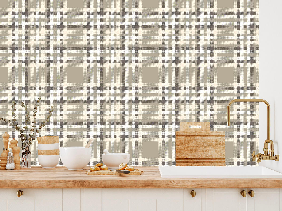 VLIESTAPETE Schottenkaro im Vintage-Stil – Braun, Beige, Weiß – 50x1000 cm - Beige/Braun, Papier (50/1000cm) - Muralo