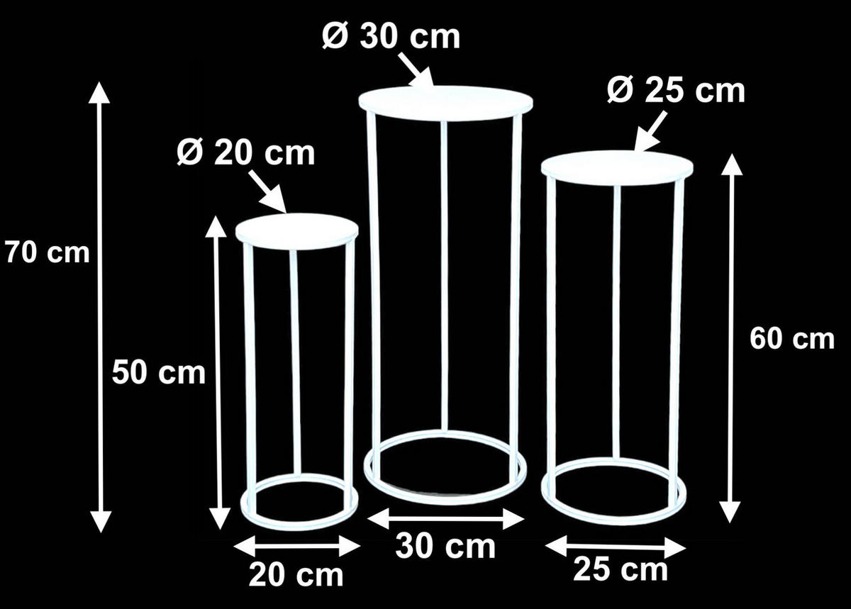BLUMENHOCKER Metall Weiß Rund 3er Set - Weiß, Metall (20/50/20cm) - DanDiBo