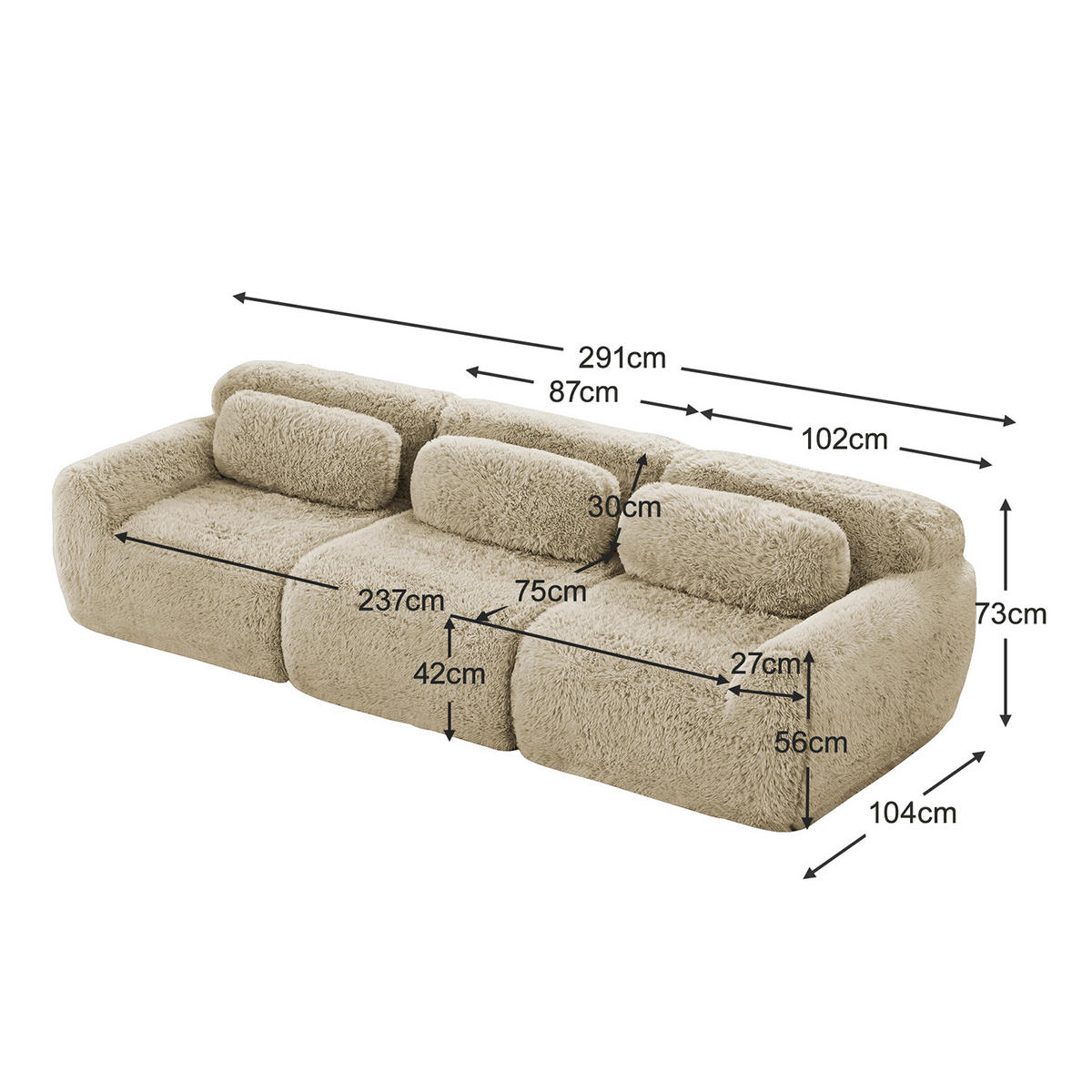 COUCHTISCH mit Stauraum, Holzwerkstoff und Rattan, Braun - Beige, Textil (291/104/73cm) - Meubles Cosy
