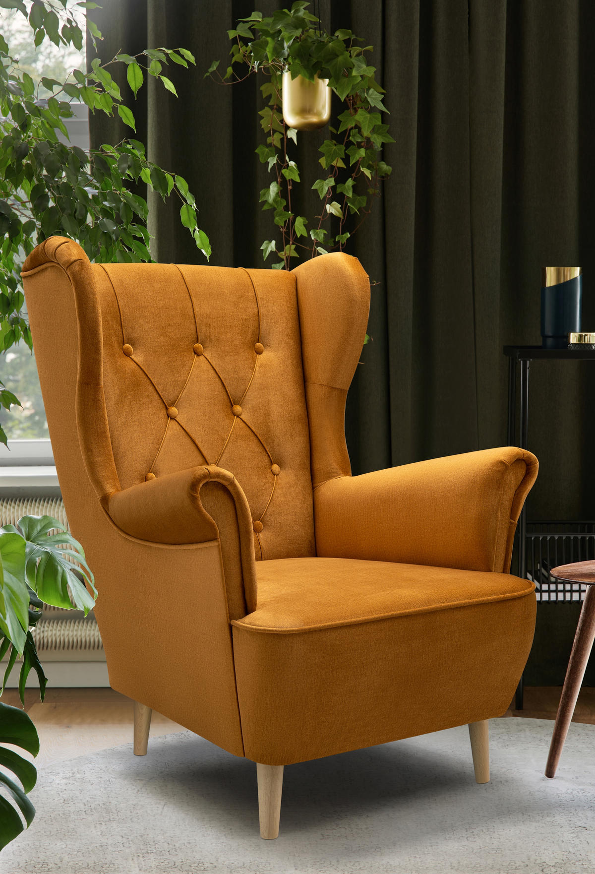 SESSEL TIBER, Polstersessel Glamour Loungesessel, Velours-Stoff Gelb - Gelb, Holz/Holzwerkstoff (75/104/85cm) - MASSENO