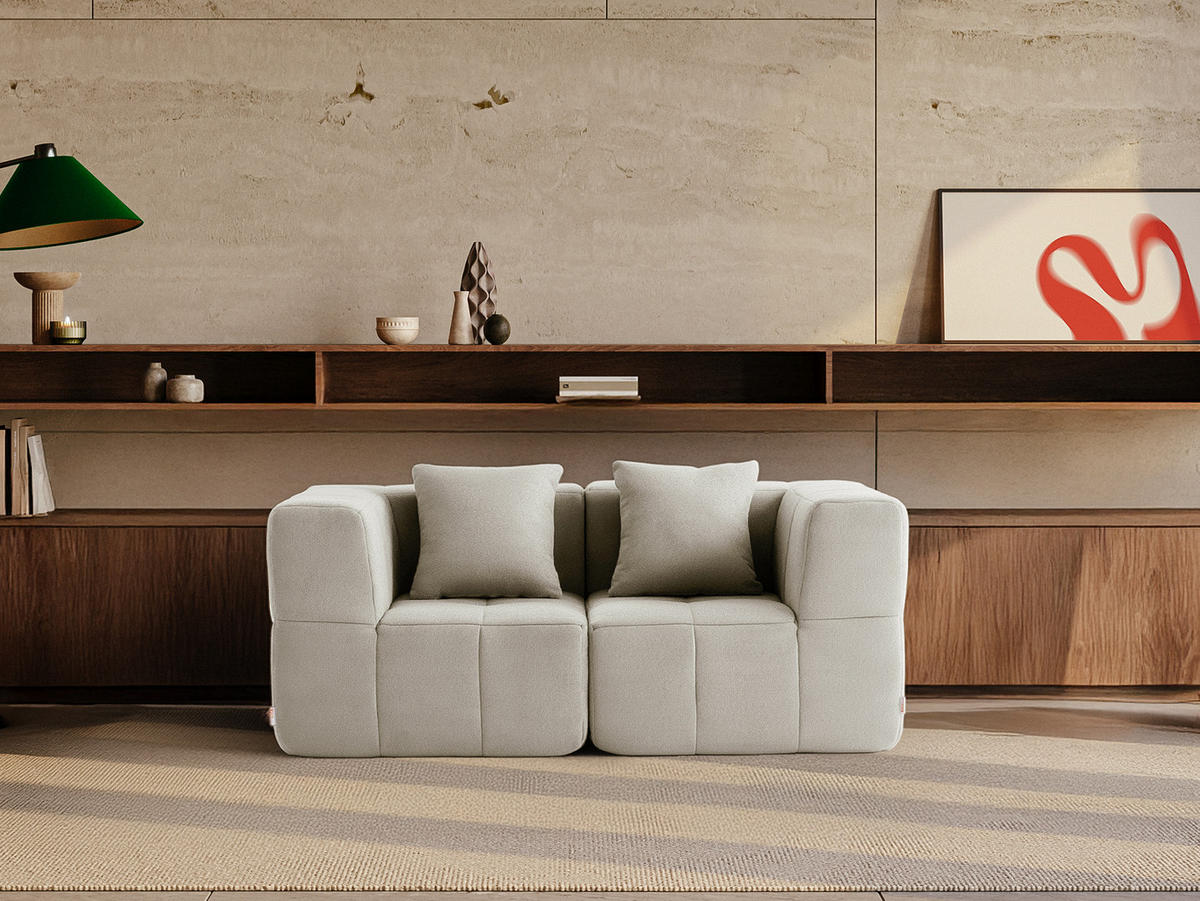 2-SITZER-SOFA Bouclé-Stoff Steinbeige - Greige, Textil (180/73/95cm) - MILYsofa