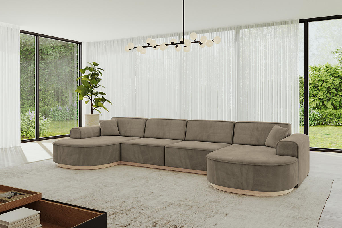 WOHNLANDSCHAFT MARI-U2-v1 - 388x171x83 cm Dunkelbraun Velours - Dunkelbraun, Holzwerkstoff/Textil (388/83/171cm) - ALTDECOR