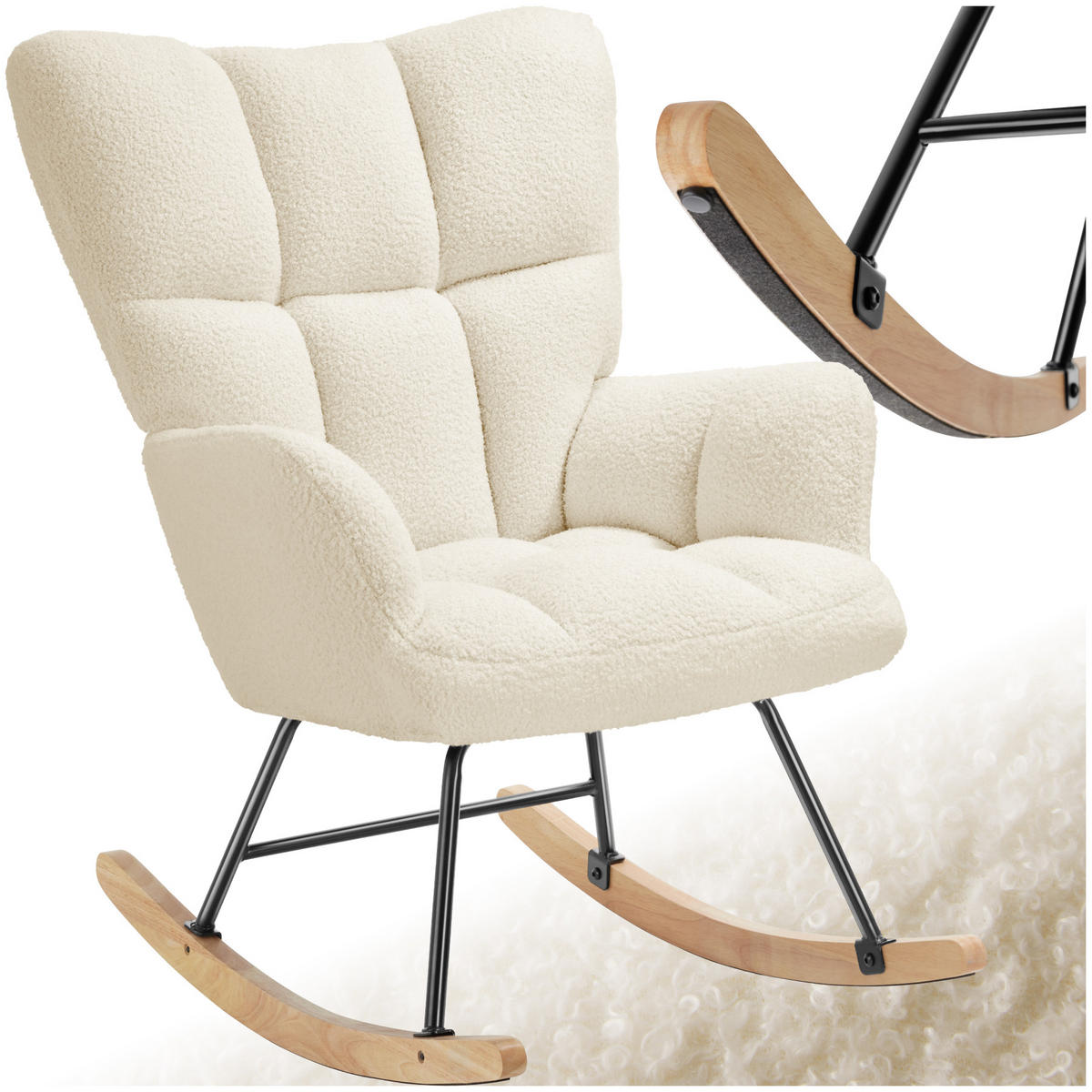 SCHAUKELSTUHL Torve,68 x 96 x 97 cm, Belastbarkeit 120 kg,Bouclé beige - Beige, Kunststoff (70/97/96cm) - tectake