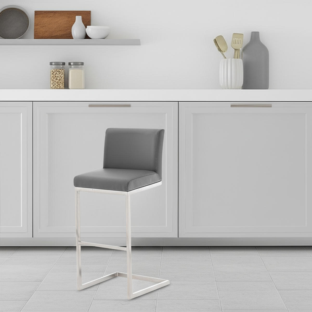 BARHOCKER 2er Set Paragon Kunstleder grau - Chromfarben/Grau, Kunststoff/Metall (42/104/48cm) - TPFLiving