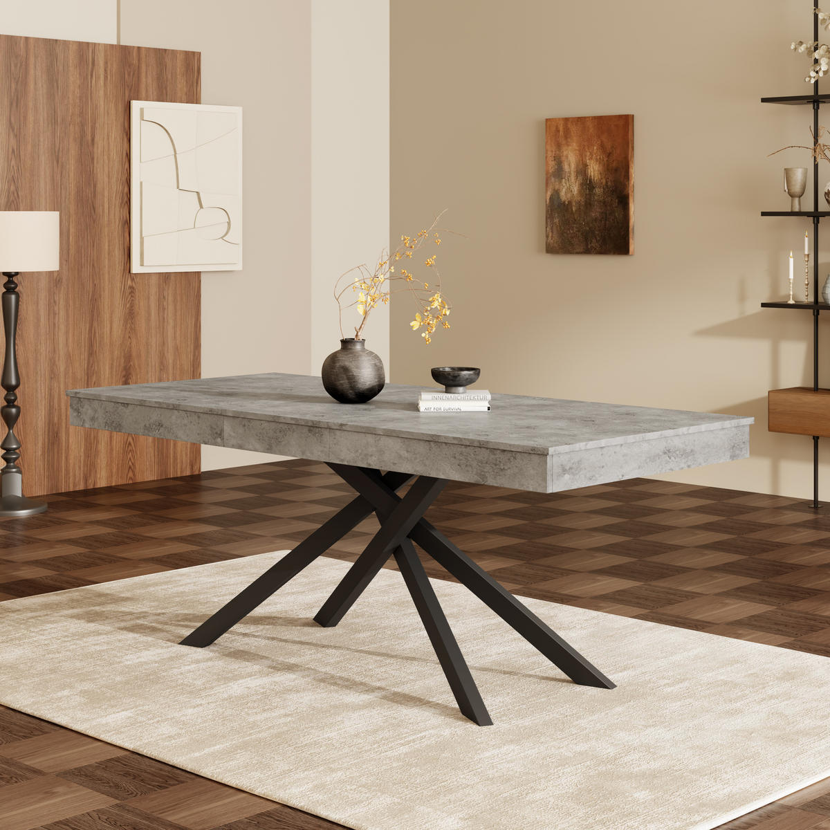 ESSTISCH in Grau ausziehbarer Küchentisch mit verdickter Tischplatte und Metallbeinen für Esszimmer ,B140-180/T80/H76cm - Schwarz/Grau, Holzwerkstoff/Metall (80/180/76cm) - STILVORA