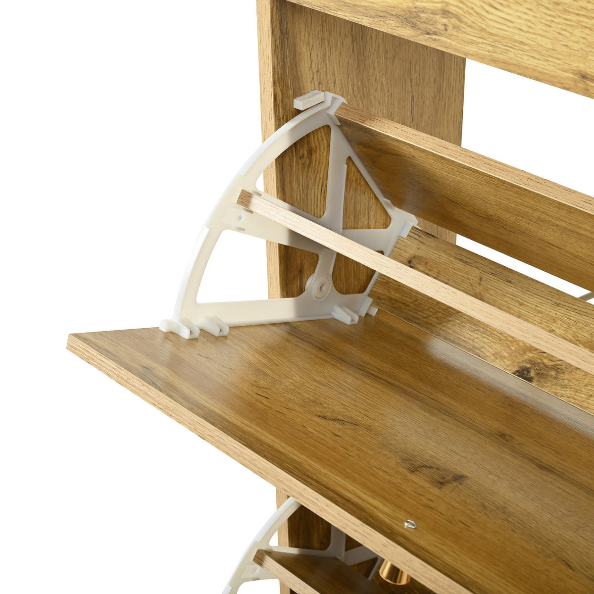 SCHUHSCHRANK in Naturfarben Schuhkommode mit 3 Klappen und zusätzlichen Fächern für Eingangsbereich, B63/T24/H147cm - Schwarz/Naturfarben, Holzwerkstoff/Metall (63/147/24cm) - STILVORA