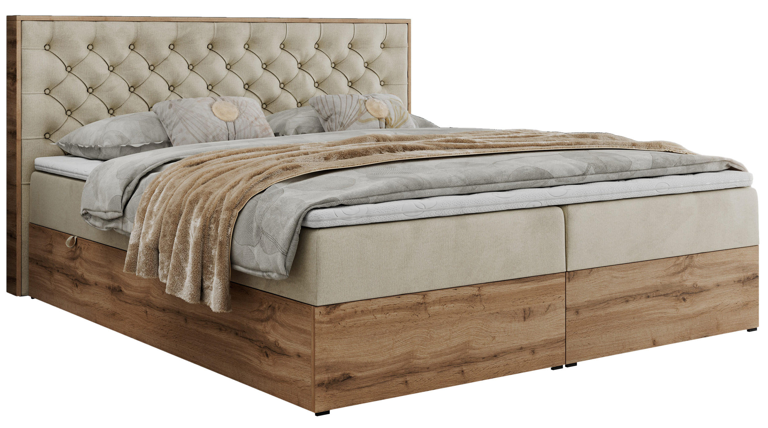 BOXBETT ALBERO 3 - 160/200 Beige Velvet - H3 - Beige, Holz/Textil (160/200cm) - MKS
