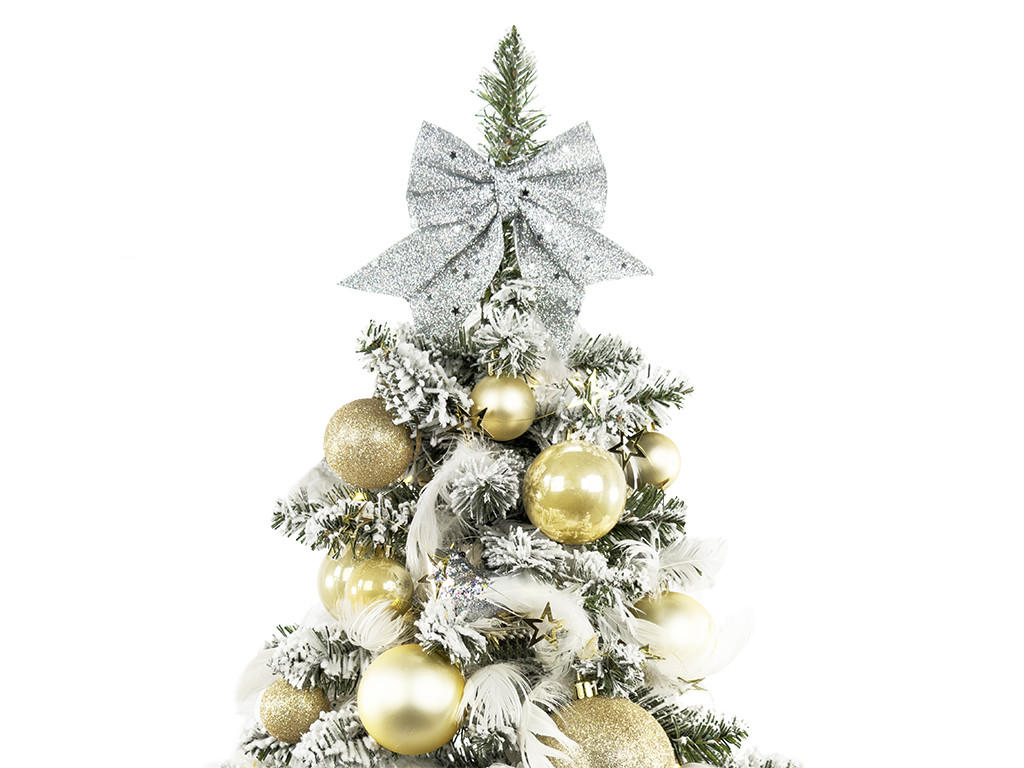 WEIHNACHTSBAUM künstlicher 60 cm mit LED-Beleuchtung, GOLDWEIHNACHTEN, mit 34 Weihnachtsbaumschmuck, Pflanztopf mit Jutesack - Champagner/Silberfarben, Kunststoff/Stein (40/60cm) - LAALU
