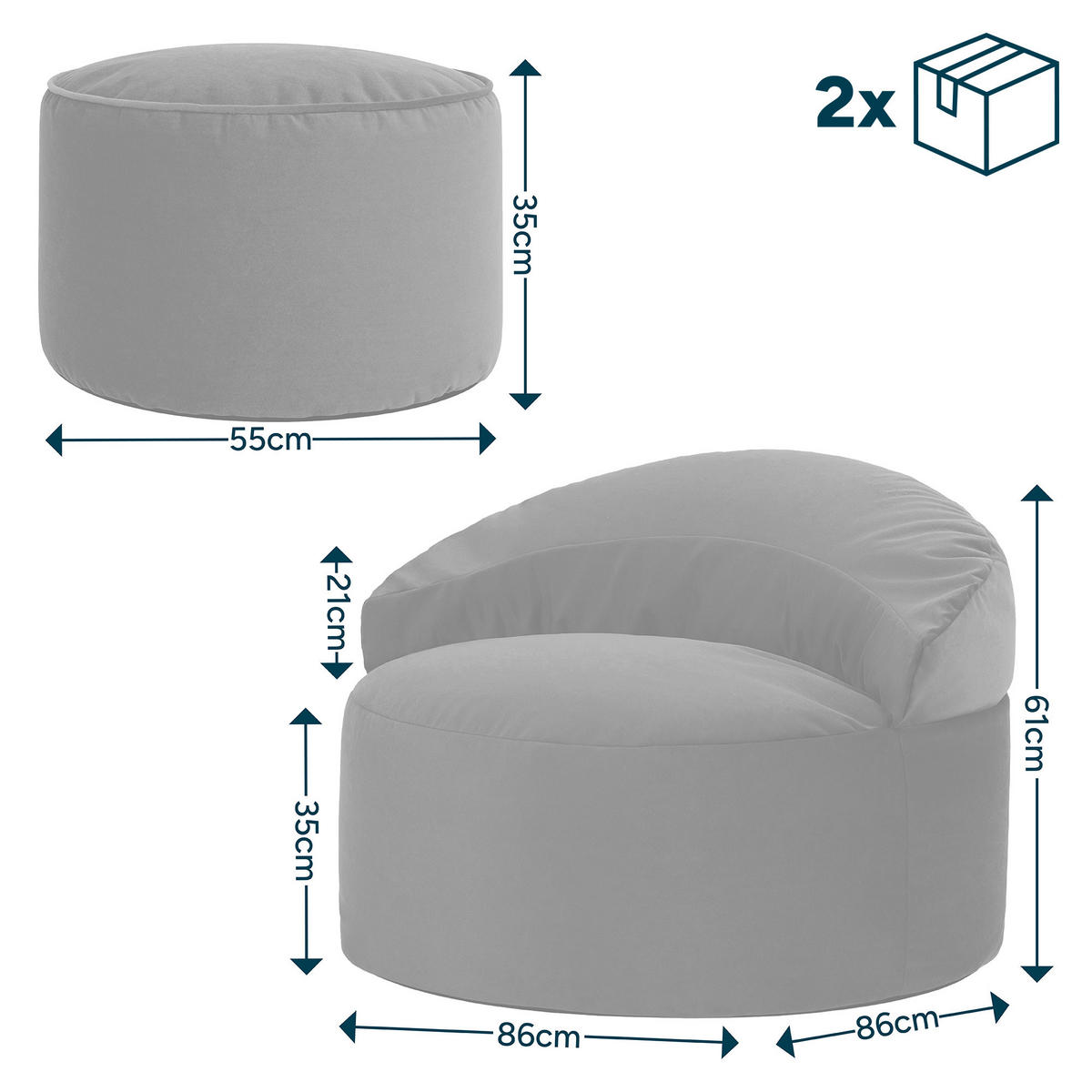 SITZSACK mit rundem Hocker Orb - Terracotta, Textil (86/61/86cm) - icon