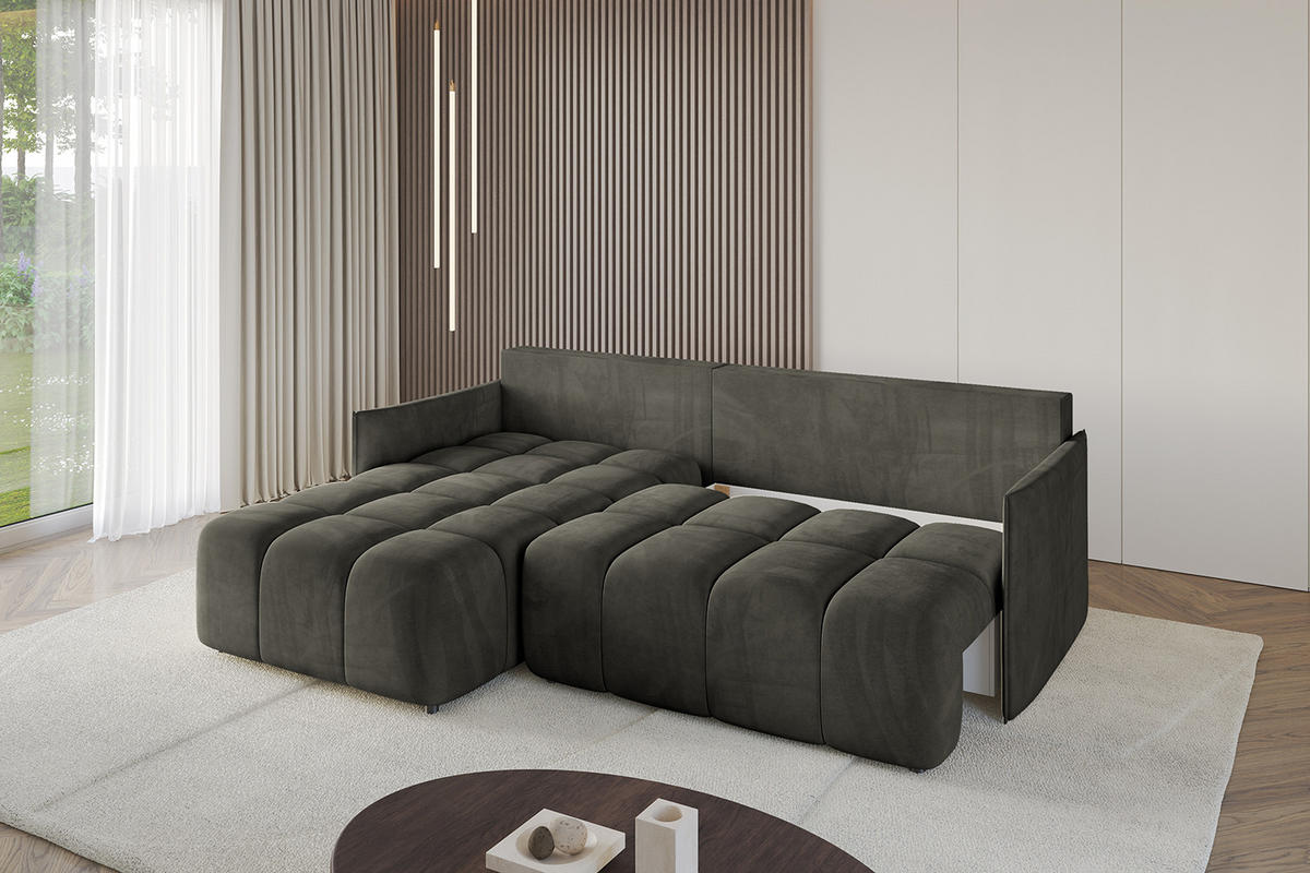 ECKSOFA Ottomane links LONLI-L 251x189x68 Schwarz Velours - Schwarz, Holzwerkstoff/Kunststoff (251/189cm) - ALTDECOR