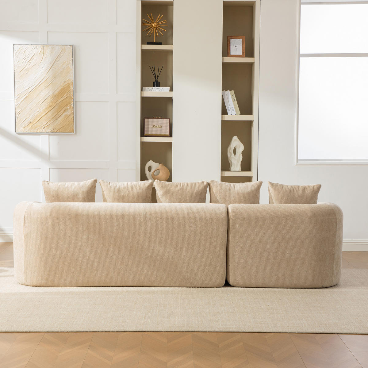 ECKSOFA Chenille Hellkhaki mit Kissen - Hellbraun, Textil (270/172cm) - WISHDOR
