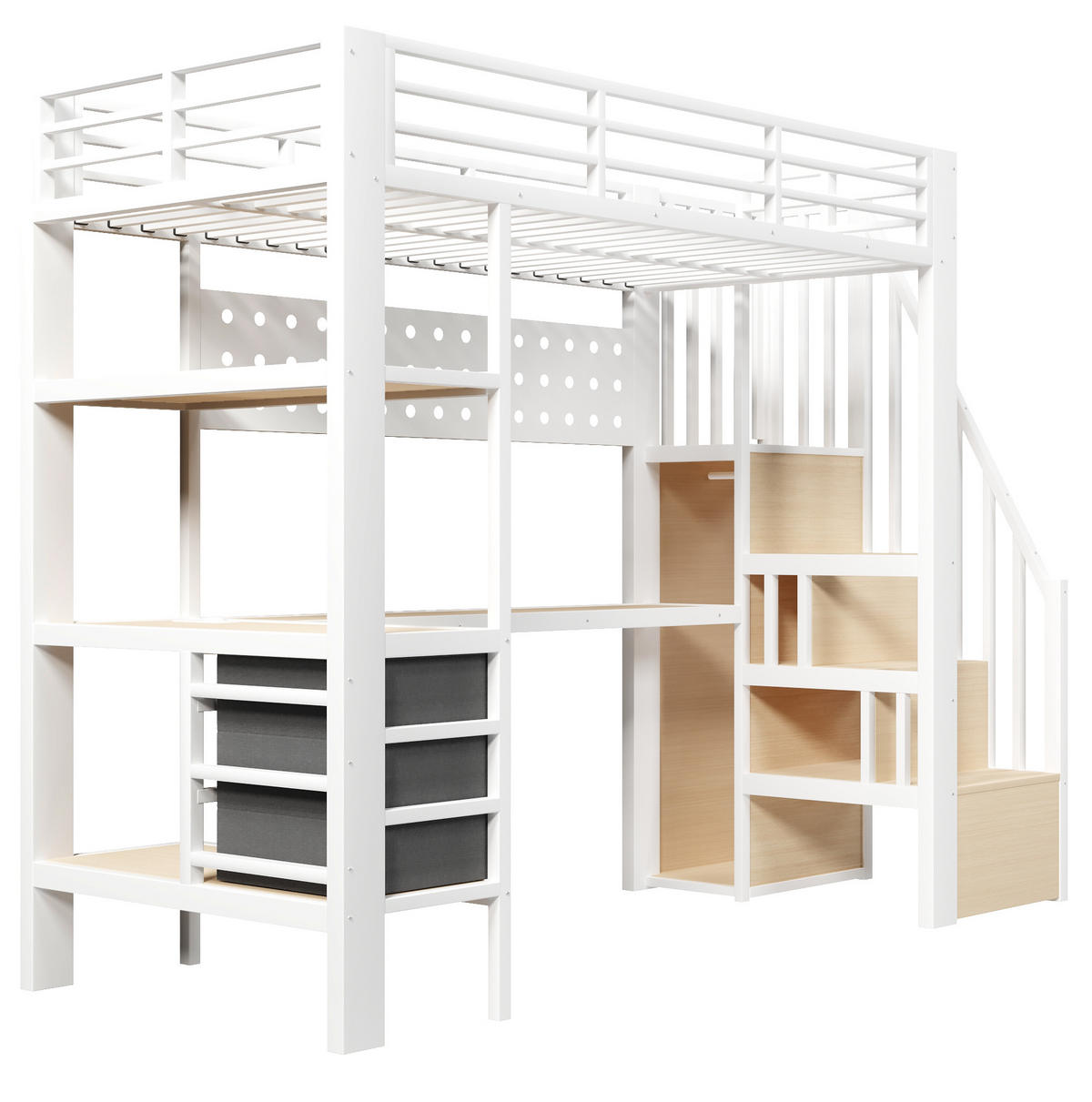 HOCHBETT 90/200 cm weiß aus Metall und MDF mit Schreibtisch - Weiß, Holzwerkstoff (90/200cm) - OKWISH