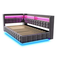STAURRAUMBETT 90/200 cm DE-02134, in Beige, mit LED, Steckdosen und Holzregal - Dunkelgrau, Holzwerkstoff (90/200cm) - ComfortXL