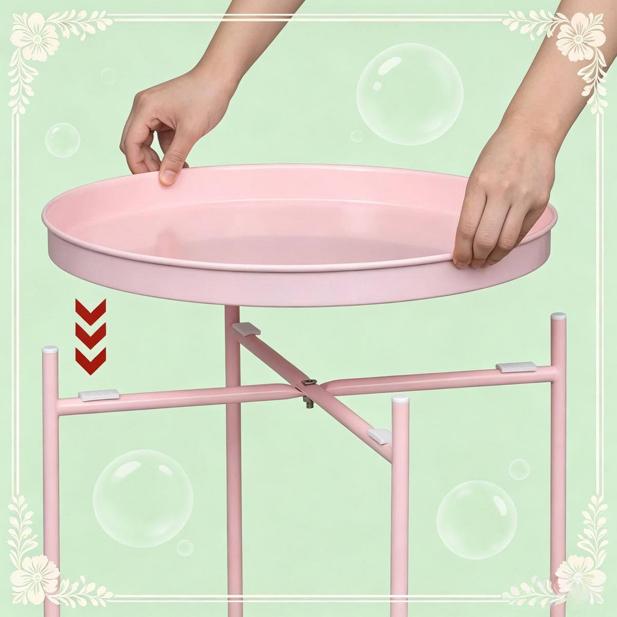 BEISTELLTISCH Pink mit 2 abnehmbaren Schalen 44/44/53 cm - Pink, Metall (44/44/53cm) - PANGIVO