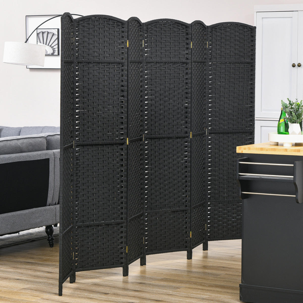 PARAVENT DE-14319 6-teilig, klappbar 240x170 cm Natur - Schwarz, Holz (240/170/1.6cm) - ComfortXL