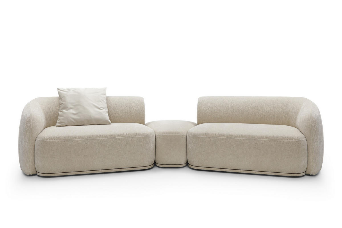 SOFA Nobis Beige, Modulares Sofa mit abgerundeten Seiten und Dreieckspouffe - Beige, Holzwerkstoff/Textil (357/75/97cm) - Bettso