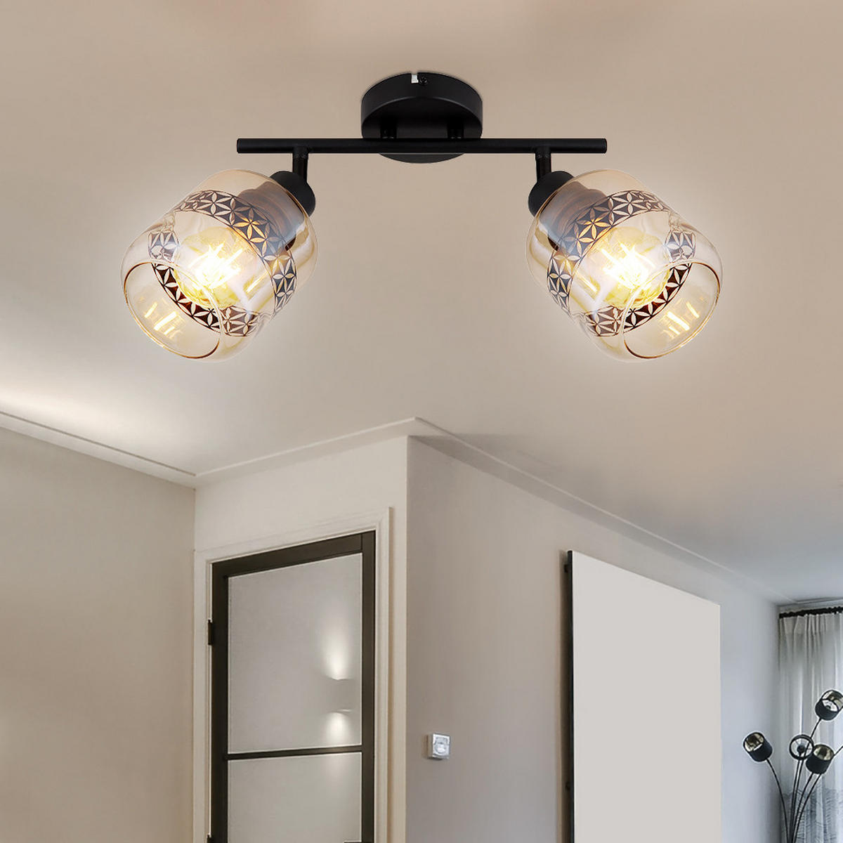 DECKENLEUCHTE Metall Glas Schwarz - Schwarz, Glas (29.5/11/25cm) - Globo Lighting