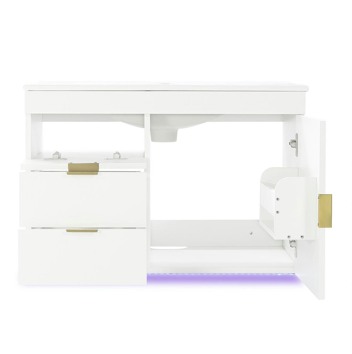 BADEZIMMERSCHRANK MDF 76x46x51 cm Weiß mit LED-App-Steuerung, Keramikwaschbecken, Wandmontage - Weiß, Holzwerkstoff (76/51/46cm) - Modfu