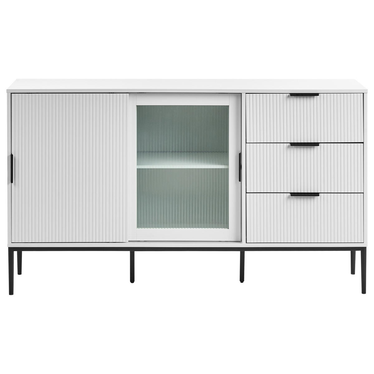 SIDEBOARD se skleněnými dveřmi Bílý Leduc - bílá, kompozitní dřevo (150/86/40cm) - Beliani