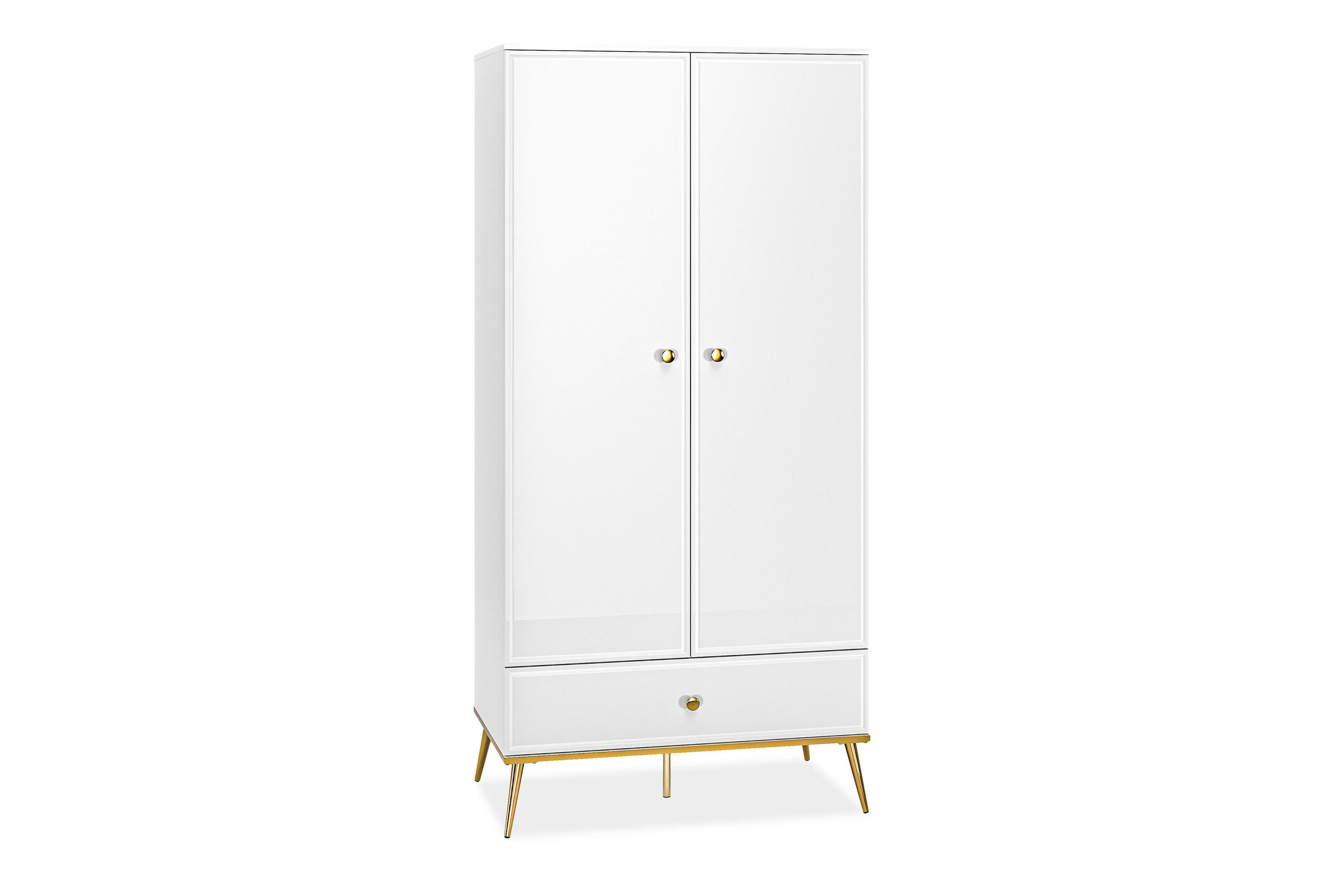 KLEIDERSCHRANK ISORIA mit Goldelementen, Glas Weiß - Goldfarben/Weiß, Holz/Metall (92/190/53cm) - KONSIMO®