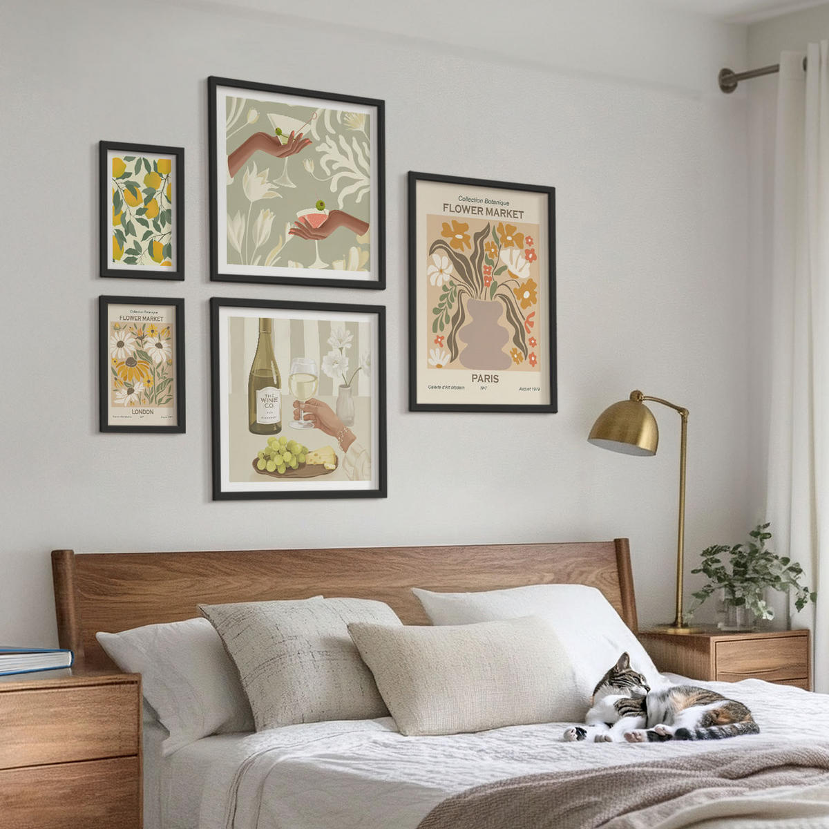 BILDER SET 5er Set - 50x50 cm & 20x30 cm & 40x60 cm Schwarzer Rahmen - Blumenposter Paris Mailand - Schwarz, Kunststoff (40/60cm) - TULUP