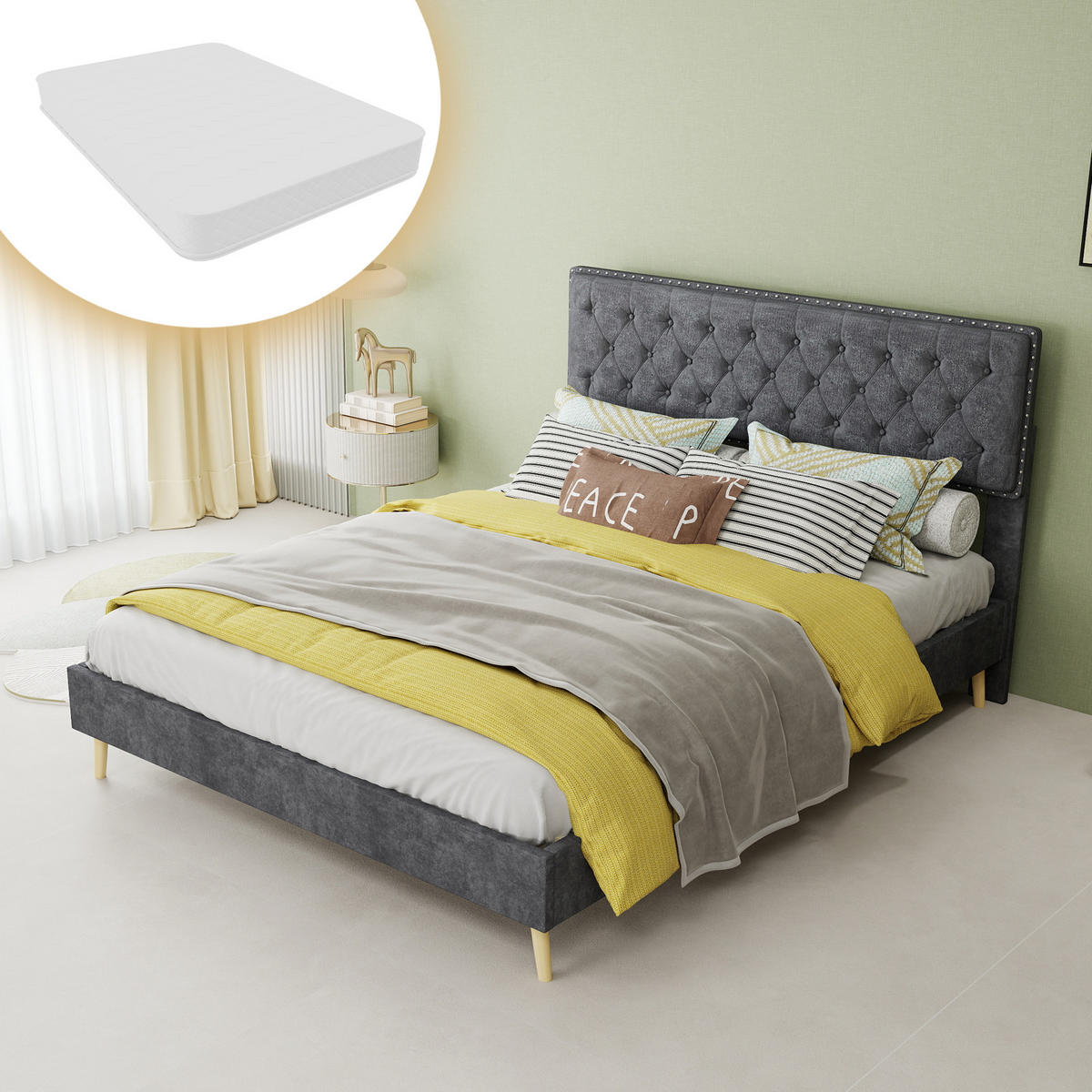 POLSTERBETT 140/200 cm DE-32971 mit Matratze Grau - Grau, Metall (140/200cm) - ComfortXL
