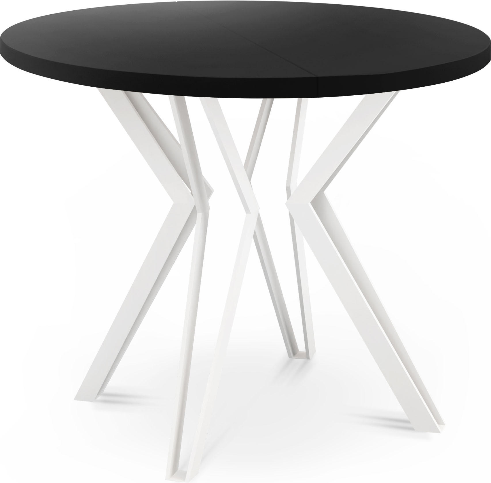 ESSTISCH Austin runder ausziehbarer, Schwarz 100-180/100/76 cm - Schwarz/Weiß, Holzwerkstoff/Metall (100/100/76cm) - WFL GROUP