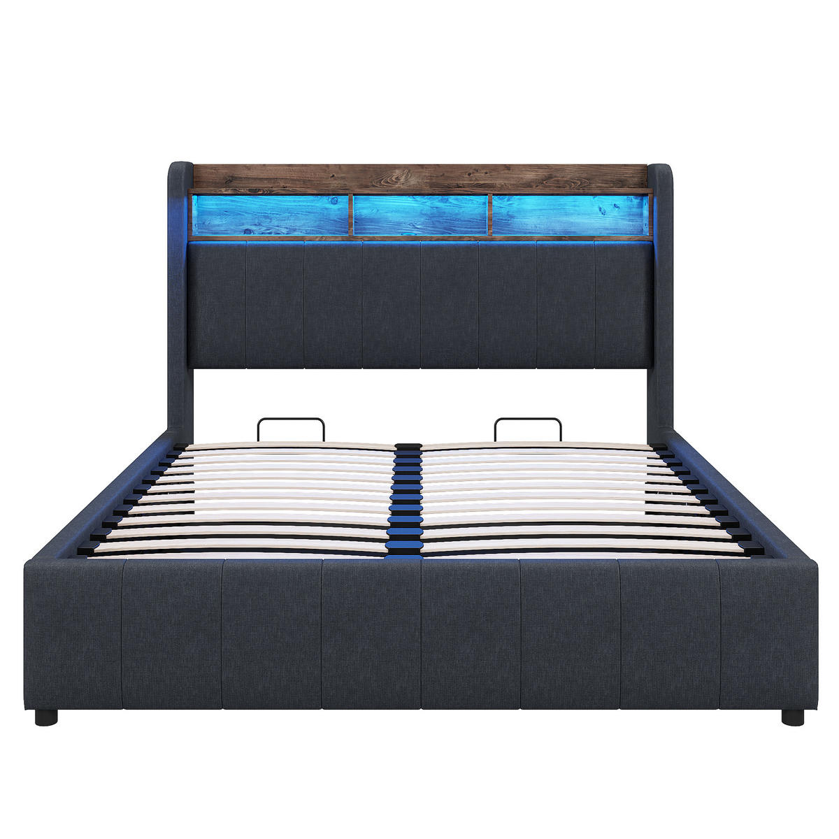 POLSTERBETT 140x200 cm Grau mit LED-Beleuchtung, USB- und Typ-C-Anschlüssen sowie Bettkasten - Grau, Textil (140/200cm) - IVMEU
